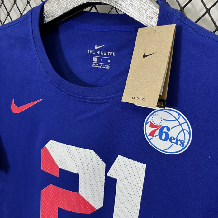 T192 76ERS EMBIID #21 Blue High Quality Casual T-Shirt