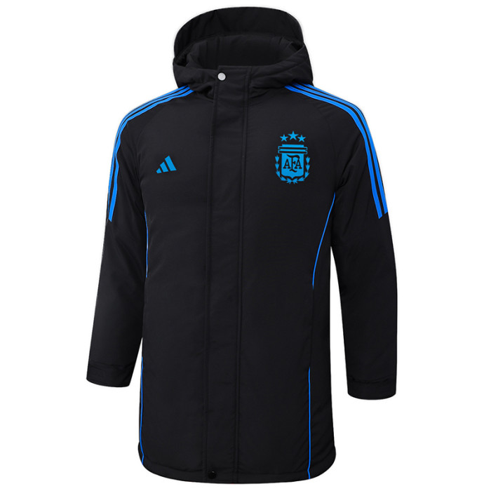 24-25 Argentina Black Hooded Windbreaker Fabric Cotton Coat #G186(蓝标)