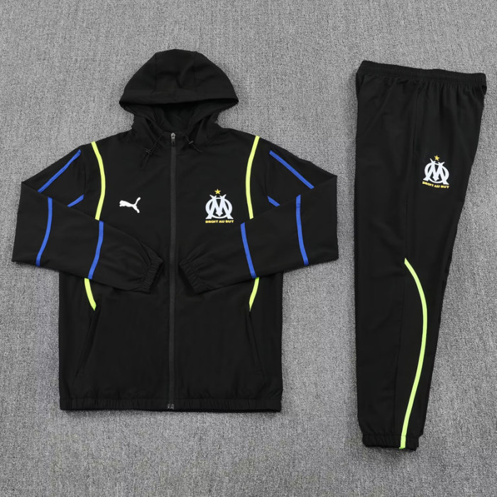 2025-26 Marseille Black Hoodie Jacket Tracksuit