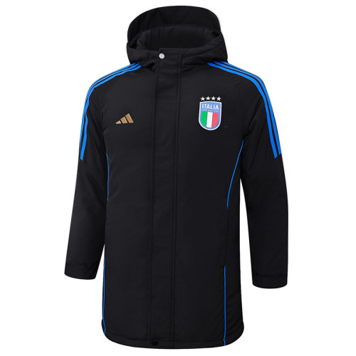 24-25 Italy Black Hooded Windbreaker Fabric Cotton Coat #G224