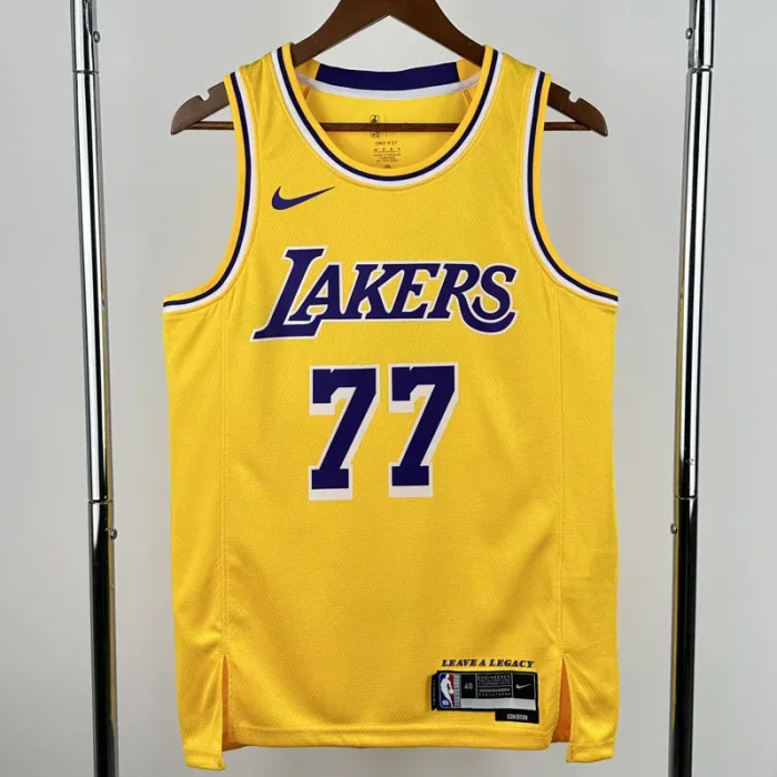 2022-23 Lakers DONCIC #77 Yellow Top Quality Hot Pressing NBA Jersey(圆领)