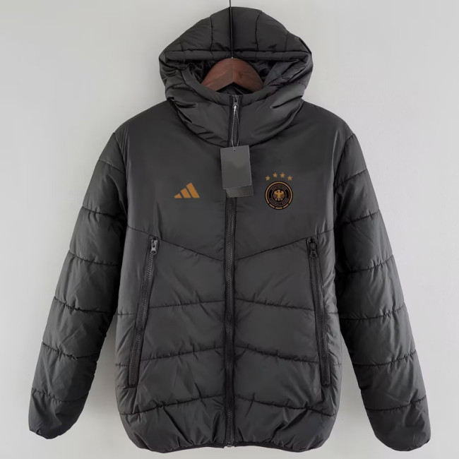 24-25 Germany Black Hooded Cotton Coat #棕标棉衣