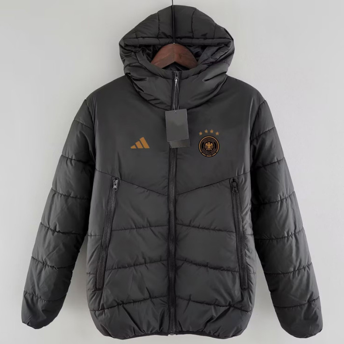 24-25 Germany Black Hooded Cotton Coat #棕标棉衣