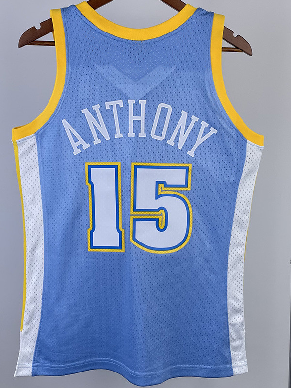 2003-04 Nuggets ANTHONY #15 Light Blue Retro Top Quality Hot Pressing NBA Jersey