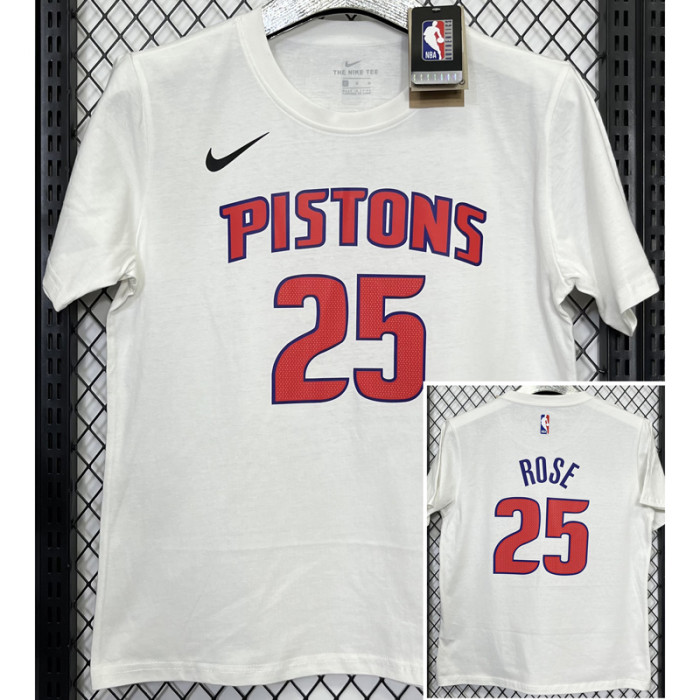 T180 Pistons ROSE #25 White High Quality Casual T-Shirt