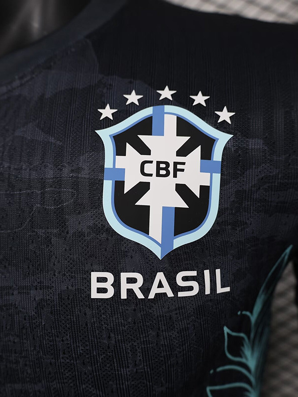 24-25 Brazil Black Special Edition Player Version Soccer Jersey 绿花边