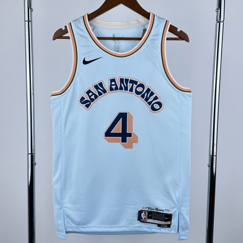 24-25 SA Spurs FOX #4 Light blue City Edition Top Quality Hot Pressing NBA Jersey (圆领）
