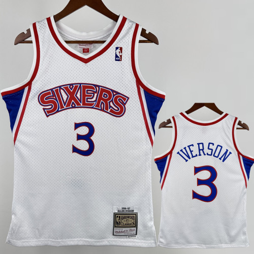 1996-97 76ERS IVERSON #3 White Retro Top Quality Hot Pressing NBA Jersey