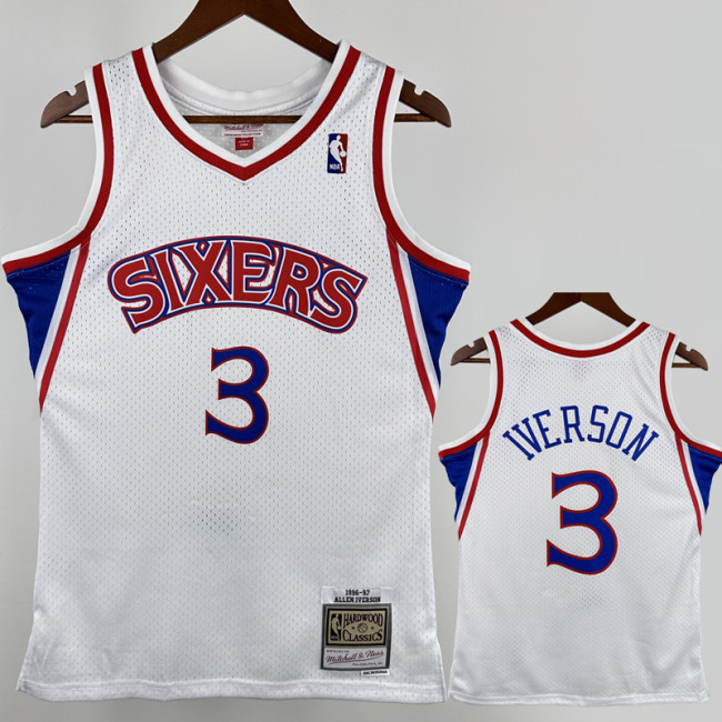 1996-97 76ERS IVERSON #3 White Retro Top Quality Hot Pressing NBA Jersey