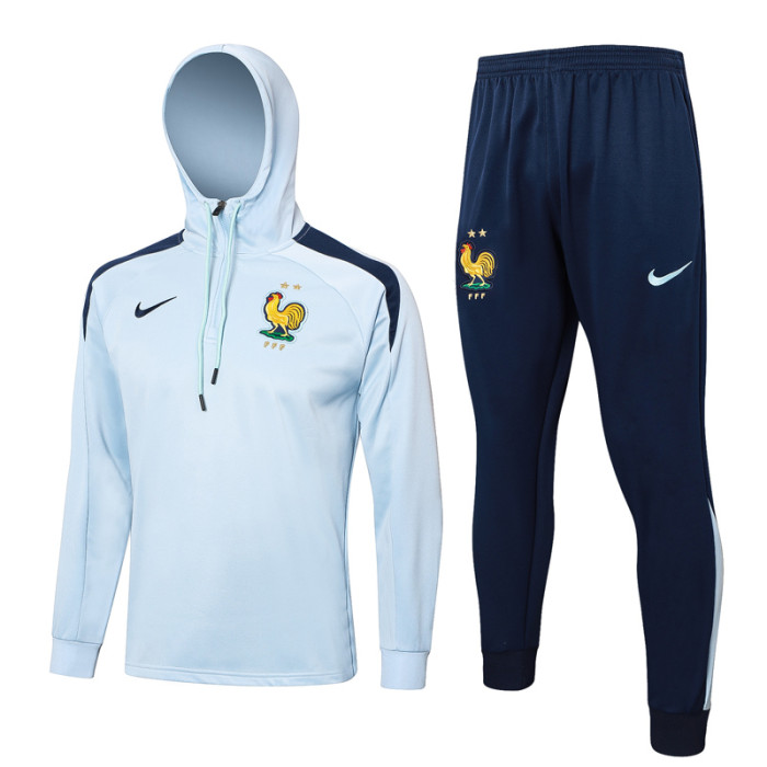 24-25 France Light blue Hoodie Half Pull Tracksuit #F589半拉连帽