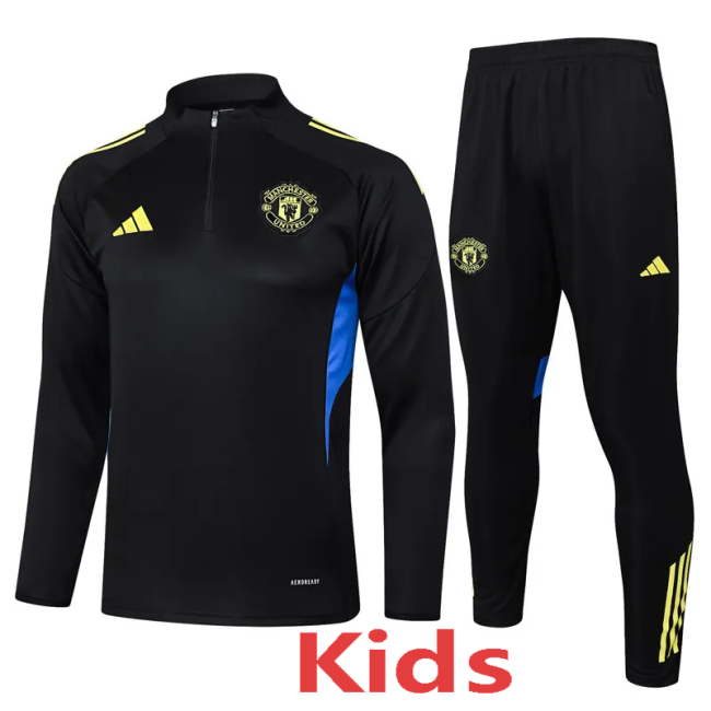 2025-26 Man Utd Black Kids Half Pull Tracksuit#E2554(童装)(半拉链)