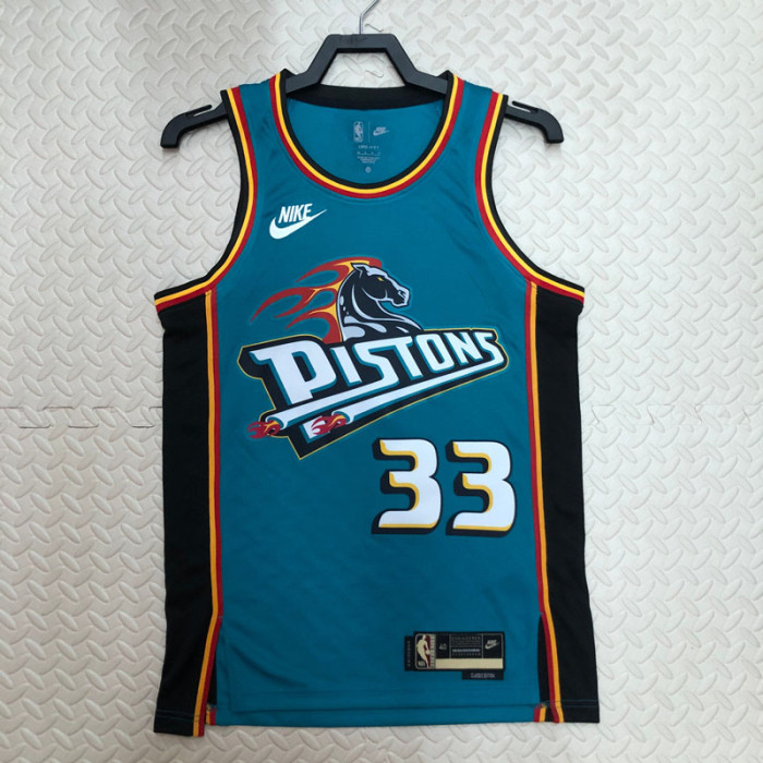 22-23 Pistons HILL #33 Blue Top Quality Hot Pressing NBA Jersey (Retro Logo)
