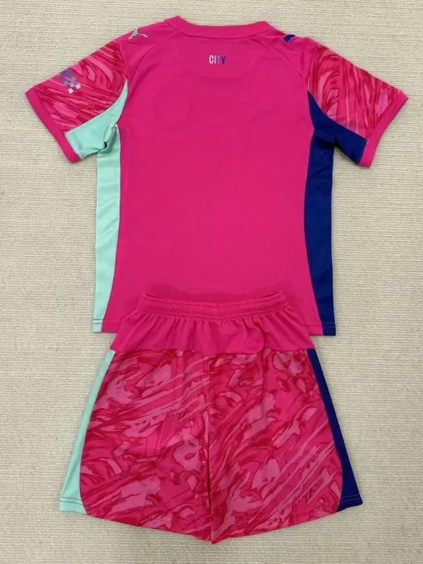 25-26 Man City Pink Goalkeeper Kids Soccer Jersey