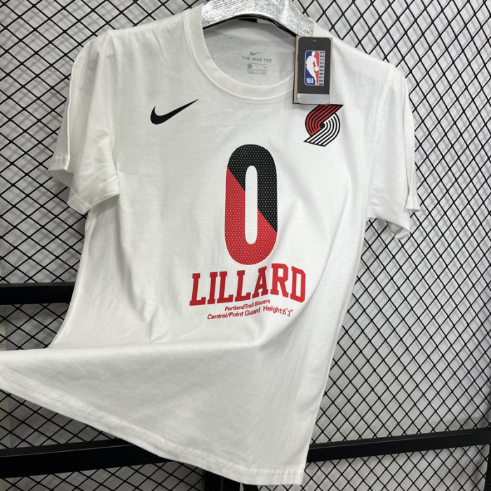 T187 Trail Blazers LILLARD #0 White High Quality Casual T-Shirt
