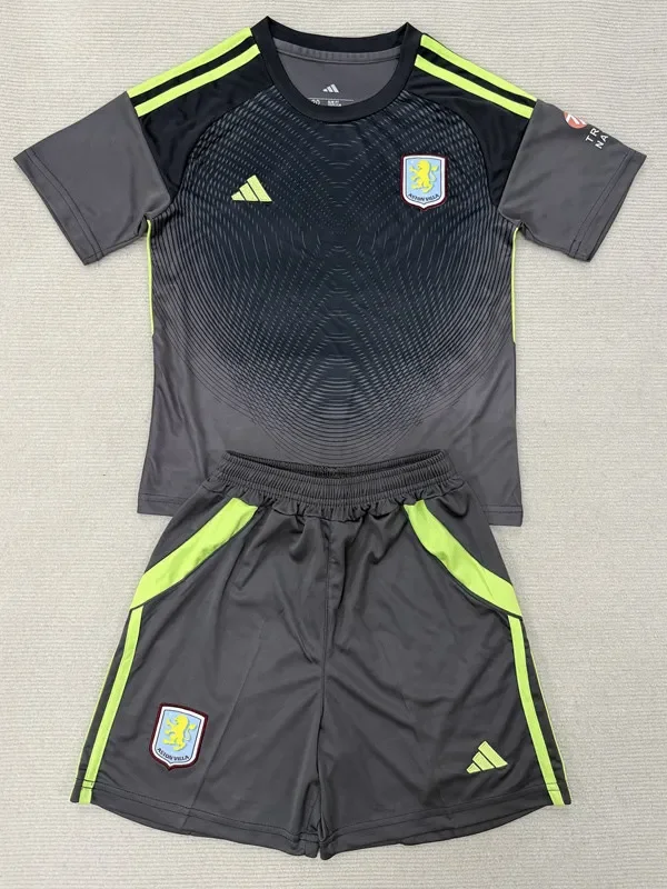 25-26 Aston Villa Black Goalkeeper Kids Soccer Jersey