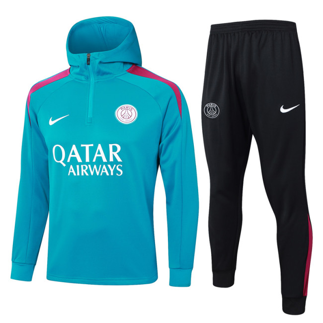 24-25 PSG Lake blue Hoodie Half Pull Tracksuit #F599半拉连帽