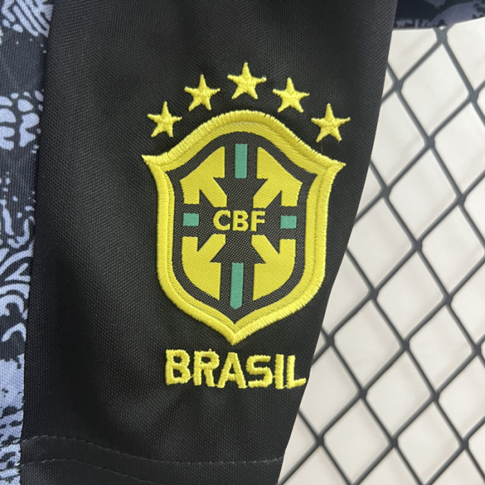 24-25 Brazil Black Grey Special Edition Kids Soccer Jersey *耶稣灰黑
