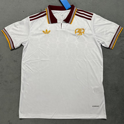 2025-26 Roma White Fans Soccer Jersey (枣红边）