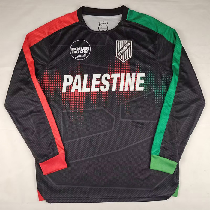 2025-26 Palestina FC Black Long Sleeve Training shirts(长袖)(红袖边）