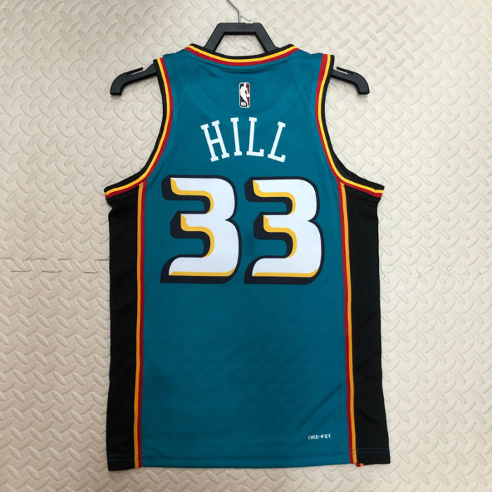 22-23 Pistons HILL #33 Blue Top Quality Hot Pressing NBA Jersey (Retro Logo)