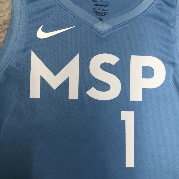 2019-20 Timberwolves EDWARDS #1 Sky Blue Retro Top Quality Hot Pressing NBA Jersey
