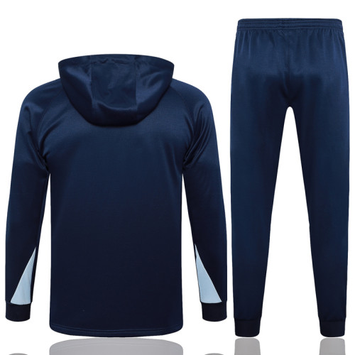24-25 France Royal blue Hoodie Half Pull Tracksuit #F591半拉连帽