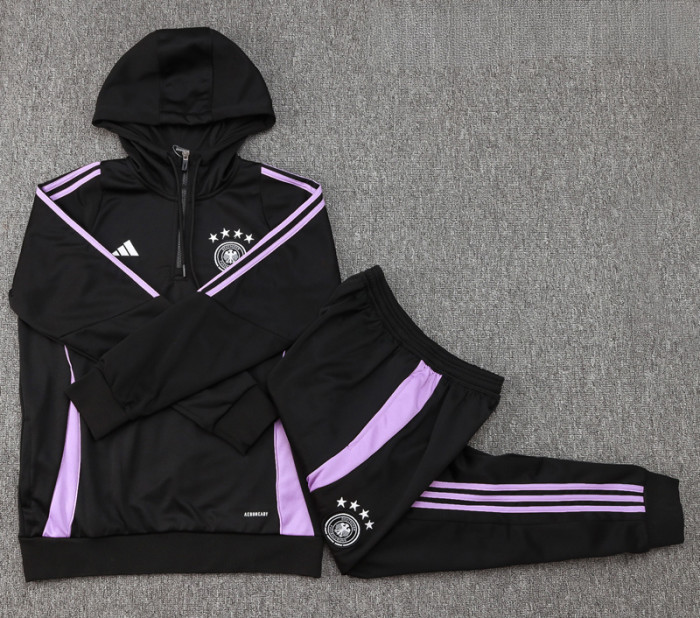 24-25 Germany Black Hoodie Half Pull Tracksuit #F595半拉连帽