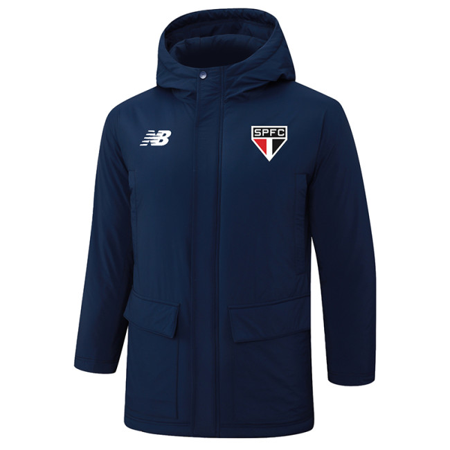24-25 Sao Paulo Royal Blue Hooded Windbreaker Fabric Cotton Coat #G259