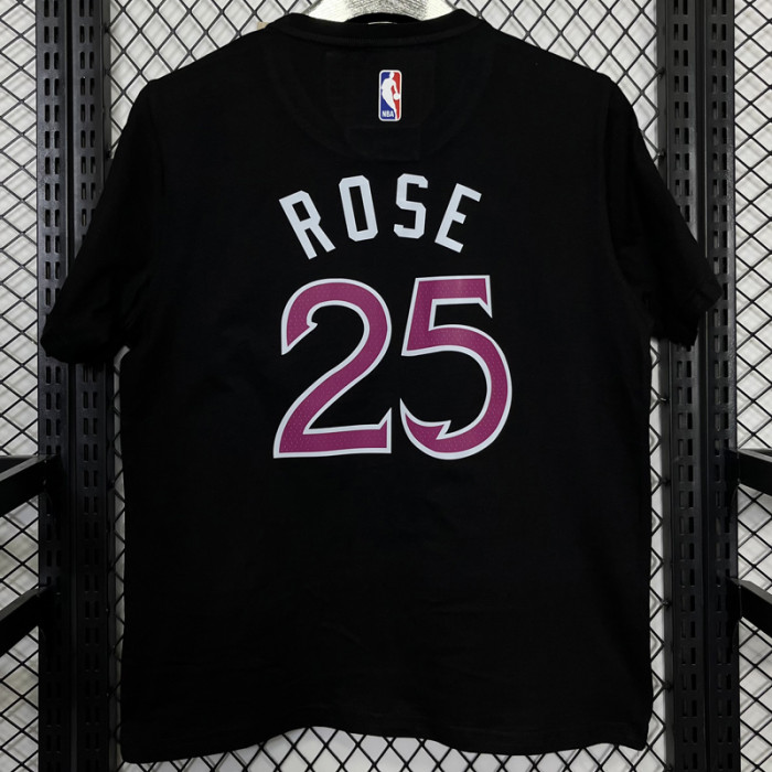 T161 Timberwolves ROSE #25 Black High Quality Casual T-Shirt