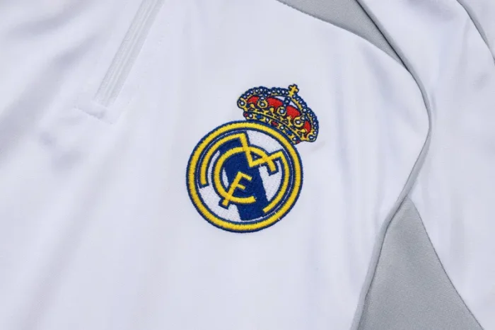 2025-26 RMA White grey Half Pull Tracksuit #B2555(半拉链）