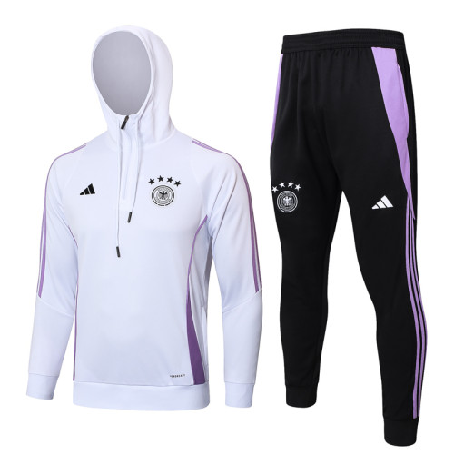 24-25 Germany White Hoodie Half Pull Tracksuit #F595半拉连帽