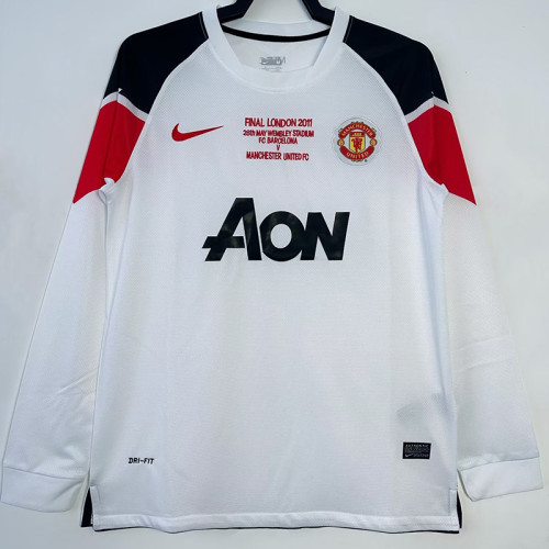 2010-2011 Man Utd Away White Long sleeve Retro soccer jersey (长袖)决赛字