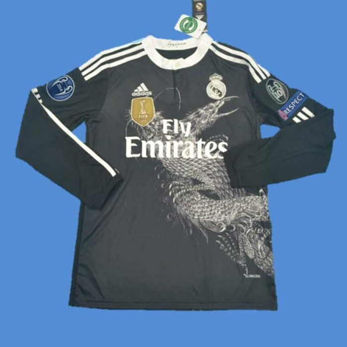 2014-2015 RMA Away Black Long Sleeve Retro Soccer Jersey (长袖)