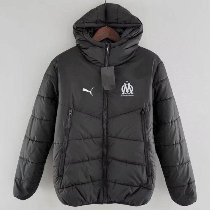 24-25 Marseille Black Hooded Cotton Coat #棉衣