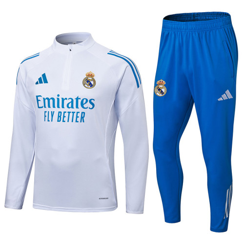 2025-26 RMA White Half Pull Tracksuit (半拉链）