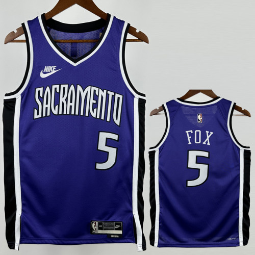 24-25 KINGS FOX #5 Purple Retro Top Quality Hot Pressing NBA Jersey(V领）
