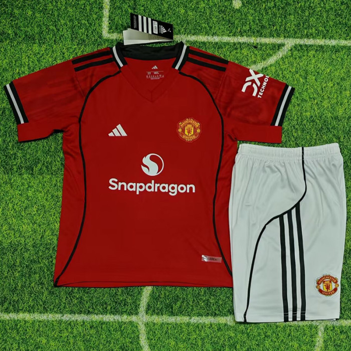 25-26 Man Utd Home Kids Soccer Jersey