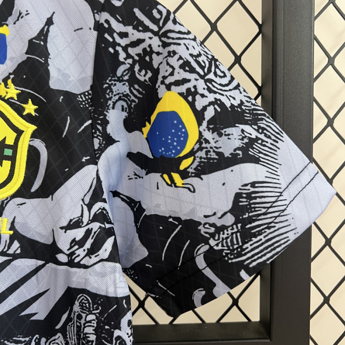 24-25 Brazil Black Grey Special Edition Kids Soccer Jersey *耶稣灰黑