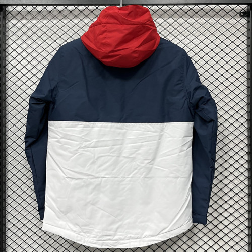 24-25 PSG Jordan Cotton Thickened warm Blue White Outdoor Jackets #P7加棉冲锋衣