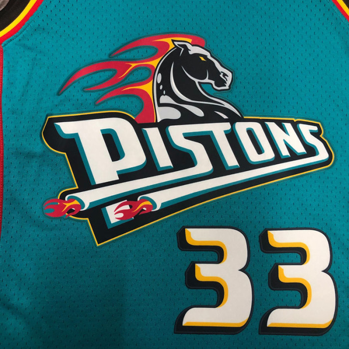 1998 Pistons HILL #33 Light blue Retro Top Quality Hot Pressing NBA Jersey
