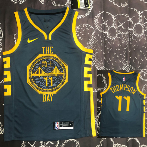 2018 WARRIORS THOMPSON #11 Black Gray Top Quality Hot Pressing NBA Jersey