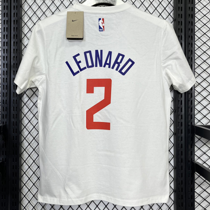 T172 Clippers LEONARD #2 White High Quality Casual T-Shirt