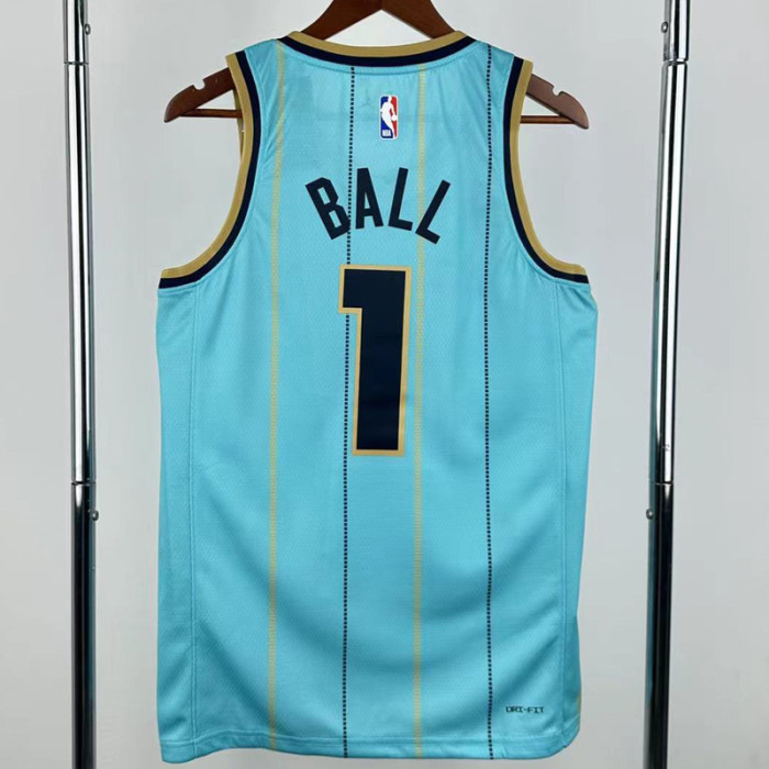 24-25 Hornets BALL #1 Blue City Edition Top Quality Hot Pressing NBA Jersey(V领)