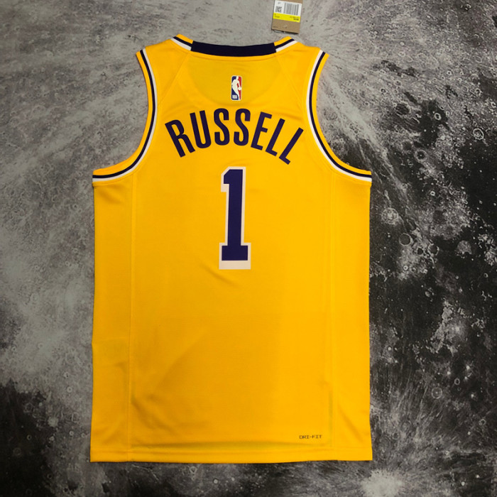 LAKERS RUSSELL #1 Yellow Top Quality Hot Pressing NBA Jersey(圆领)