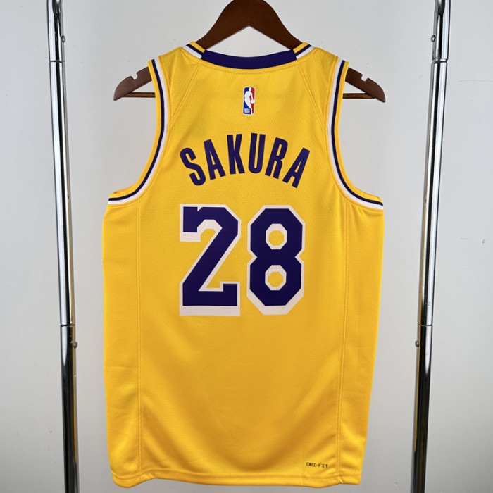 22-23 LAKERS SAKURA #28 Yellow Top Quality Hot Pressing NBA Jersey(圆领)