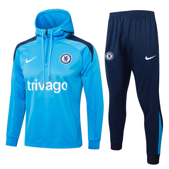 24-25 CHE Lake blue Hoodie Half Pull Tracksuit #F606半拉连帽