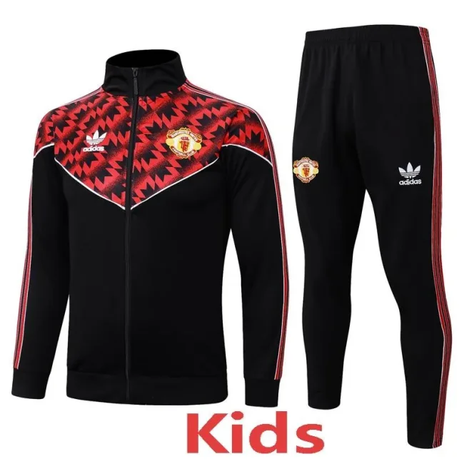 2025-26 Man Utd Black Red Kids Jacket Tracksuit#E25105(童装）