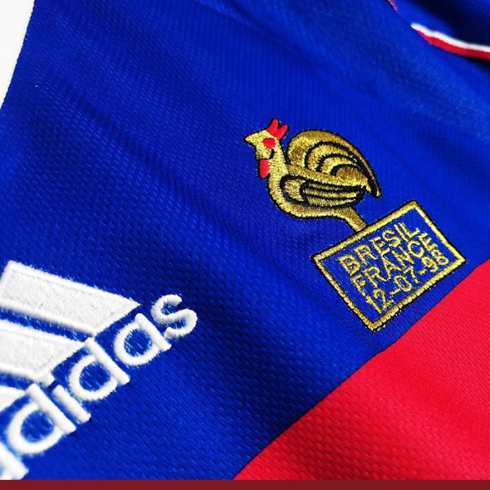 1998 ZIDANE #10 France Home Retro Soccer Jersey(右胸带小字)
