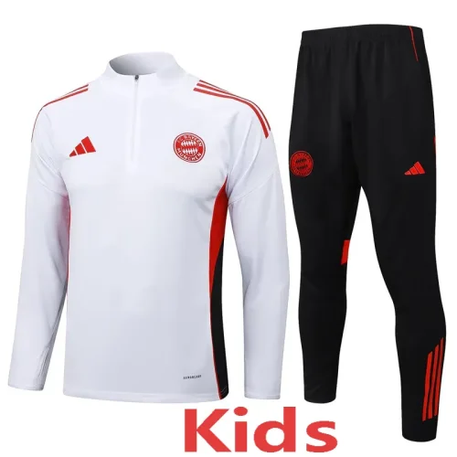 2025-26 Bayern White Kids Half Pull Tracksuit#E2542(童装)(半拉链)