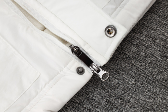 24-25 White Hooded Windbreaker Fabric Cotton Coat #G262光板